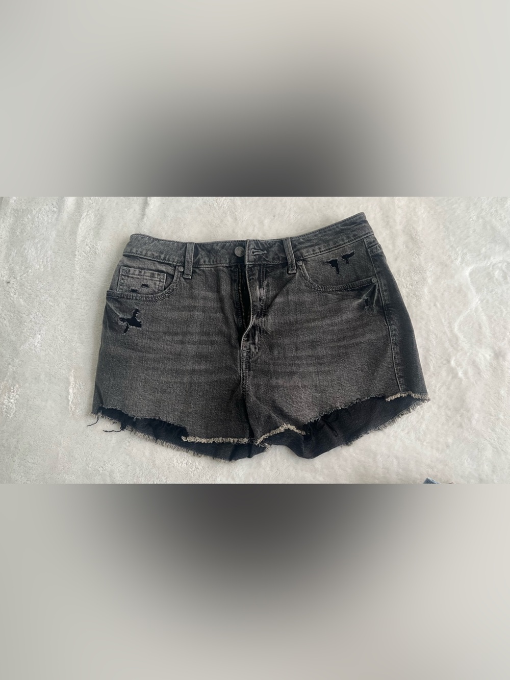 eunina Washed Black High-Rise Distressed Denim Shorts